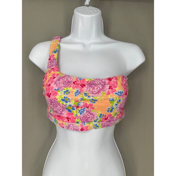 Dippin Daisys Swim Top Womens Medium Pink Floral One Shoulder Cottage Boho - Picture 1 of 3